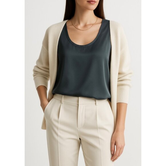 Eileen Fisher Tops - Eileen Fisher Tank Top Sz M Quiet Luxury 100% Silk Scoop Neck Gray Luxury Basics